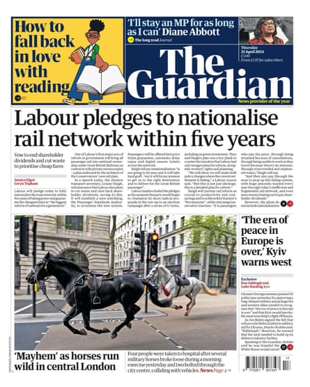 Guardian front page, Thursday 25 April 2024