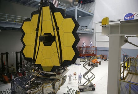 part of the james webb space telescope viewed by technicians