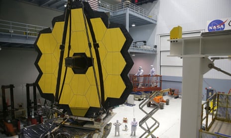 Engineers and technicians assemble the James Webb Space Telescope on Wednesday in Greenbelt, Maryland. 