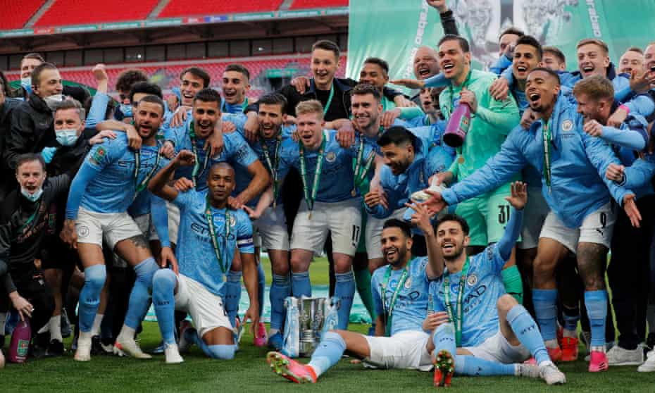 City celebrate after winning the Carabao Cup final at Wembley.
