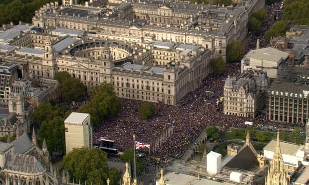 Aerial view of the October 2019 People's vote protest in central London