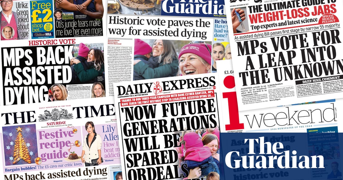 'Historic step': what the UK papers say after landmark vote on assisted dying