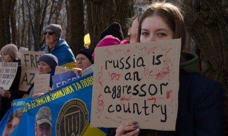 People attend a rally addressed to the US government, asking for help in freeing Ukrainian prisoners of war held captive in Russia, in front of the US Embassy in Kyiv.
