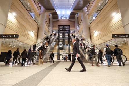 People walking in a train station