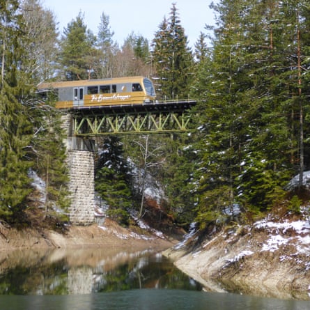 Mariazell Railway of NOVOG on the Eselgrabenbrucke over a tributary of the Erlaufstausee, Austria.