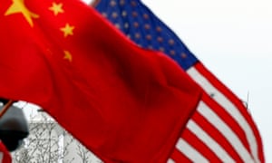 The Chinese and US national flags.