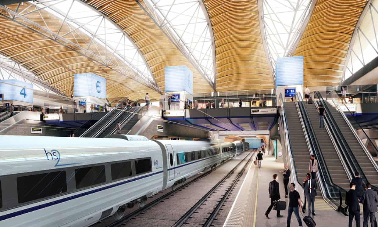 An artist’s impression of the proposed HS2 station at Euston; demolition works are underway near the station.