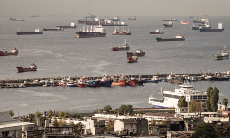 Sea freight, including ships carrying grain from Ukraine, await inspection off Istanbul under this summer’s deal to reopen Black Sea export routes