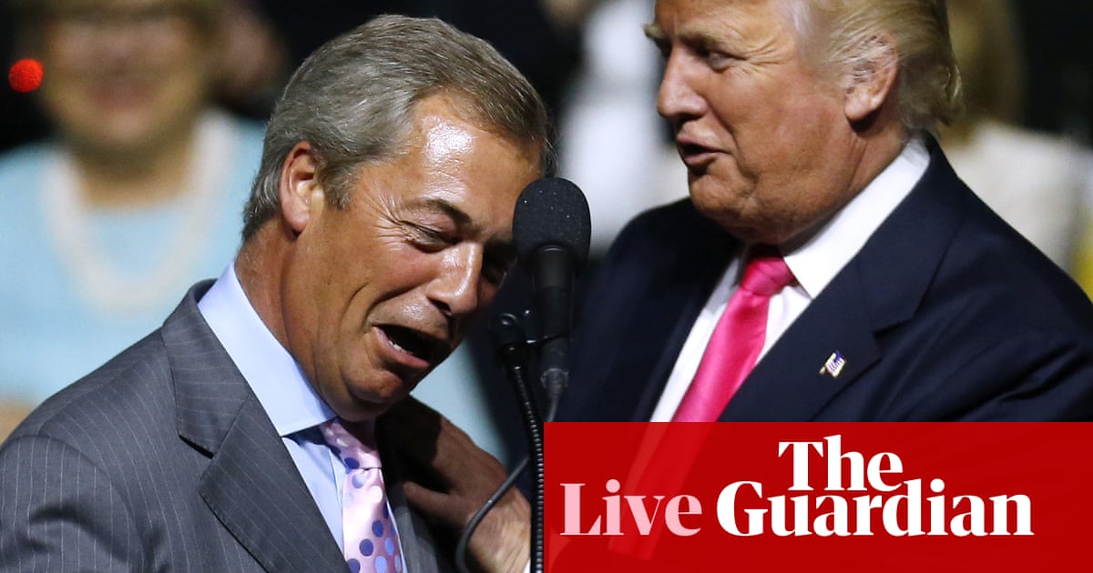 Trump shrugs off Farage's call for parliament to be recalled so he can address MPs during state visit UK politics live