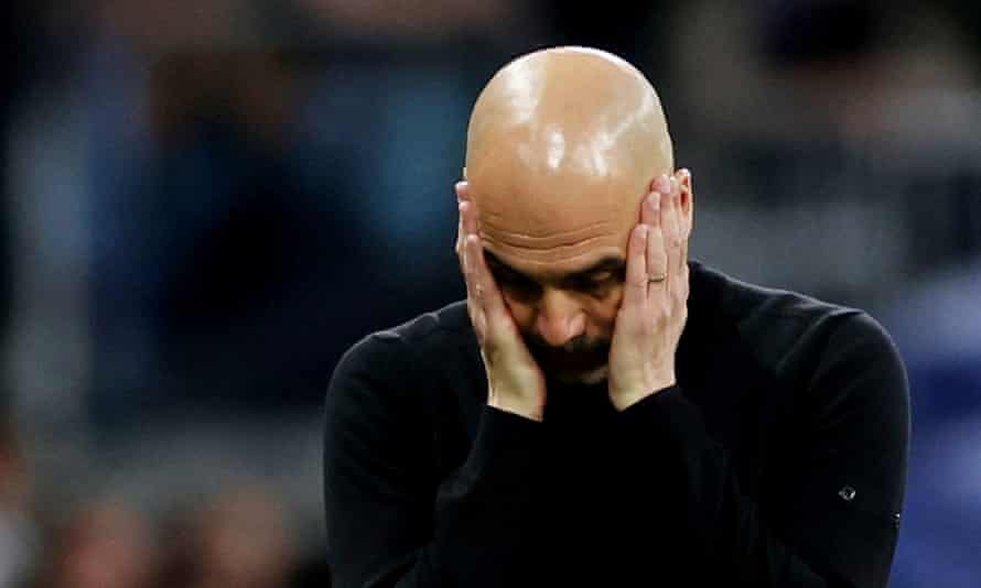 Pep Guardiola after Manchester City’s defeat to Real Madrid on 4 May.