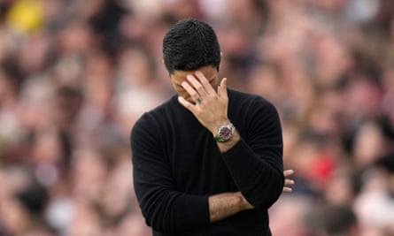 Mikel Arteta shows his anguish during Arsenal’s defeat