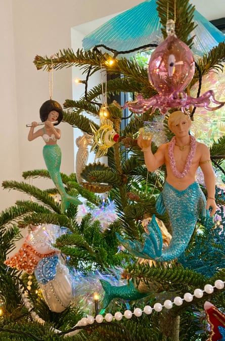 Joe Stone’s merman ornament hangs up on a Christmas tree.