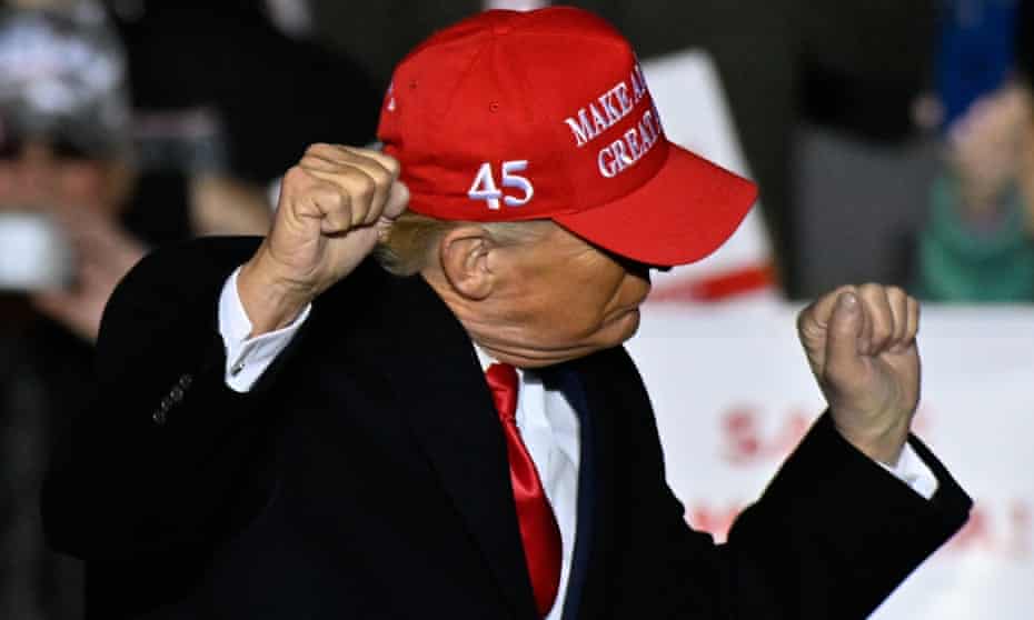 Former US President Donald Trump at a rally sponsored by Save America.