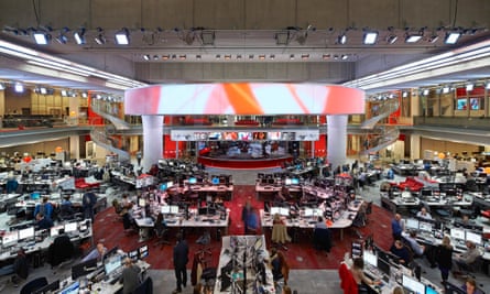 The newsroom in the BBC’s Broadcasting House, in London.