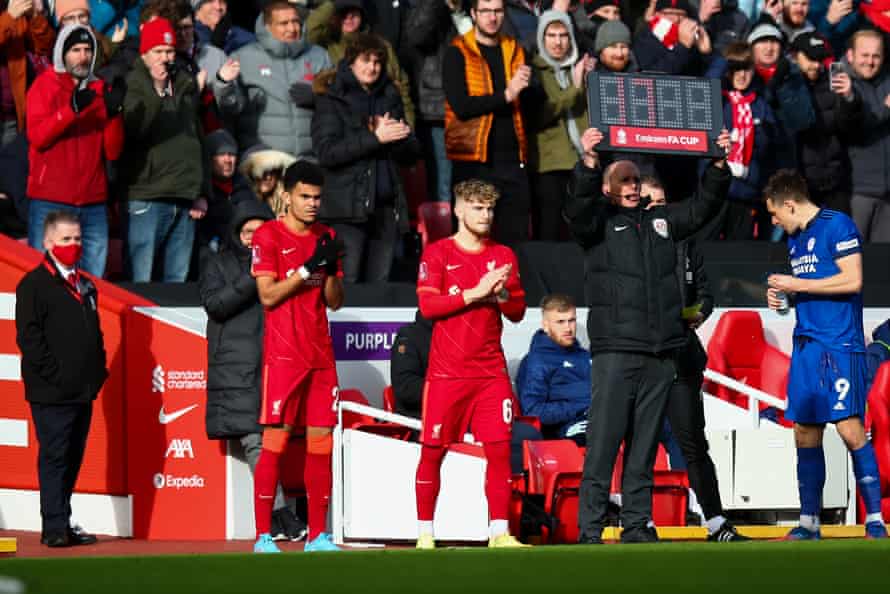 Luis Diaz of Liverpool comes on for his debut along with Harvey Elliott, who is returning from a serious ankle injury.