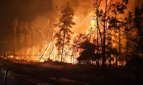 A bushfire burning in Millmerran, Queensland, Australia
