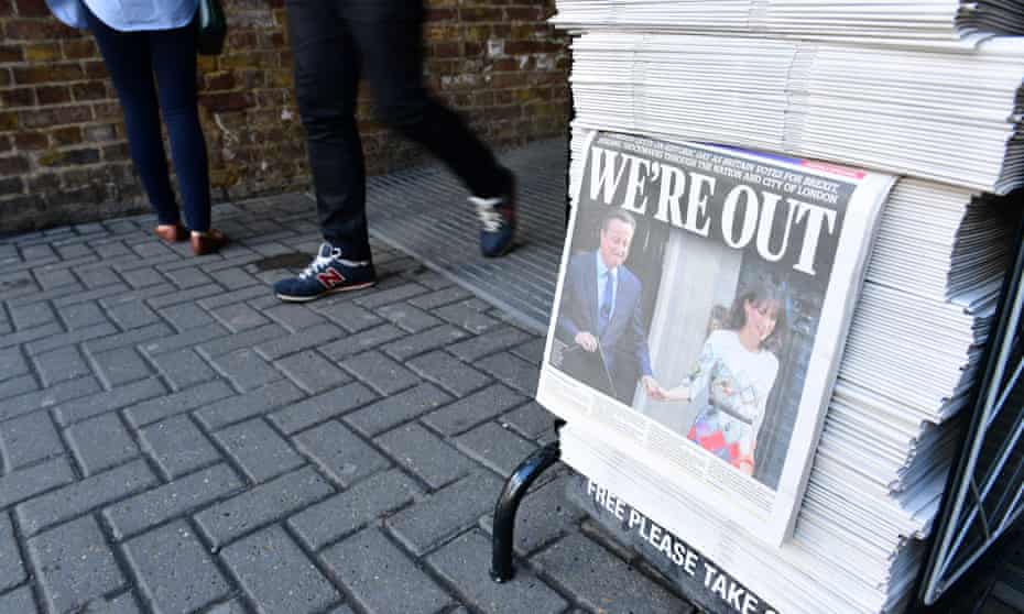 London Evening Standard showing headline ‘We're out.'