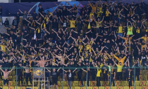 Sheriff Tiraspol fans cheer the team during Wednesday’s win over Shakhtar Donetsk in the club’s first Champions League group game
