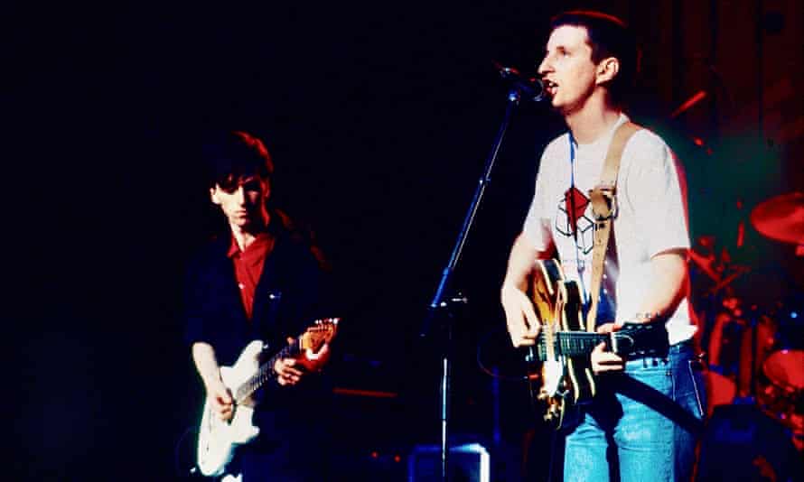 Johnny Marr (left) and Billy Bragg at Manchester Apollo on the Red Wedge tour, 1986.