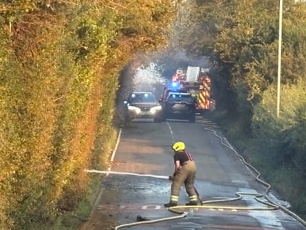 A firefighter working at the site of the fire in Stourbridge.