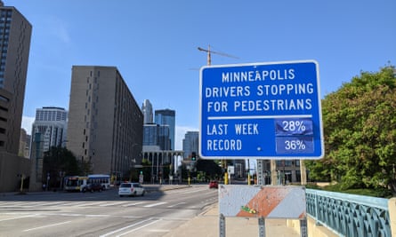 Sign on Hennepin Avenue, Minneapolis, placed by researchers from the HumanFIRST Lab in September 2021.