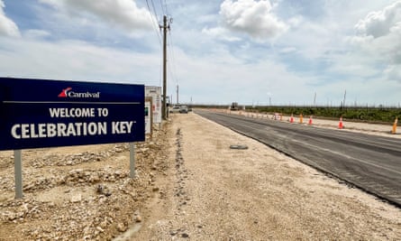 A sign reading ‘Welcome to Celebration Key’ by a road with signs of construction work