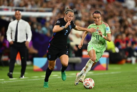 England’s Lucy Bronze tackles Barbara Bonansea of Italy.