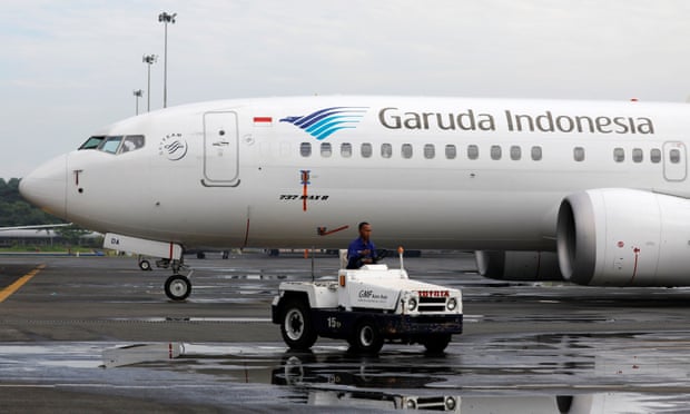 Garuda Indonesia’s only Boeing 737 Max 8 aircraft at Jakarta airport. The airline has scrapped plans to buy another 49 of the planes.