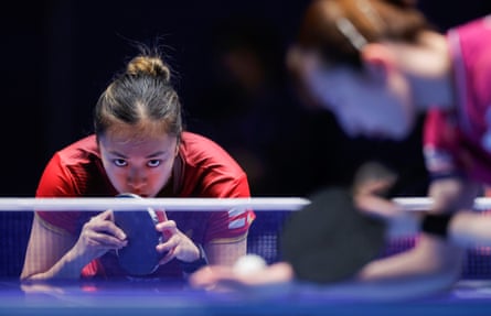 Tin-tin Ho of England, the English female No 1, waits for a serve from Hina Hayata of Japan at Wembley. Tin-tin has an older brother called Ping and was going to be called Pong by her table tennis-mad father, until her mother intervened