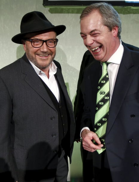George Galloway and Nigel Farage at a “Grassroots Out” campaign event in London.