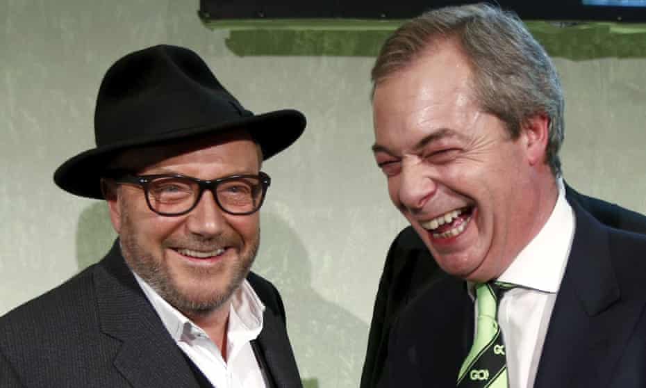 Nigel Farage and George Galloway attend the the Grassroots Out rally at the Queen Elizabeth II conference centre in London.