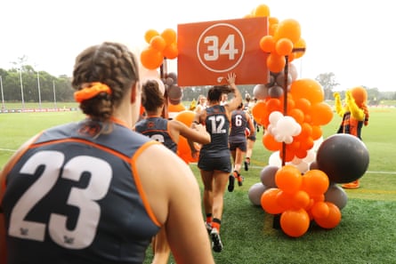 The Giants run out under No 34 in memory of Jacinda Barclay in February this year.
