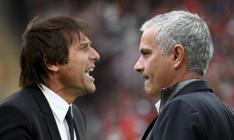 Antonio Conte, Manager of Chelsea, and Manchester United manager Jose Mourinho. Composite. Photographs by Getty Images
