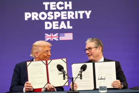 Donald Trump and Keir Starmer with signed copies of the tech prosperity deal.