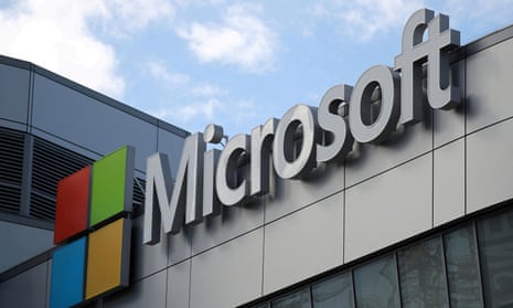 Microsoft logo seen in Los Angeles, California.