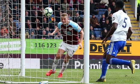 Chris Wood heads home his, and Burnley’s second goal of the game.