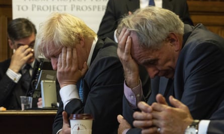 Jacob Rees-Mogg, Boris Johnson and Peter Bone at the launch of what they called an alternative to May’s plan in September 2018.
