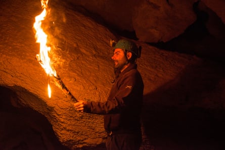 Diego Garate Maidagan in Armintxe test cave in Lekeitio, Spain.