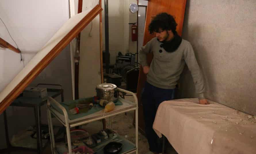 An interior view of damaged Hamouriyah Hospital after an airstrike carried out by Assad regime forces in Hamouriyah district of Eastern Ghouta in Damascus, Syria on 21 February