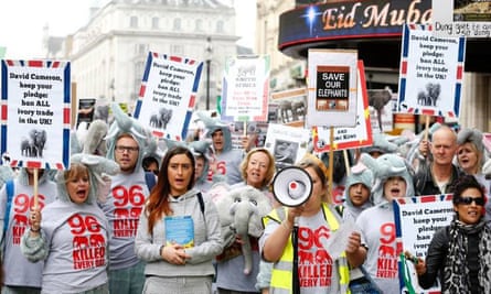 Maria Mossman leading the Global March for Elephants and Rhinos in London, March 2016.