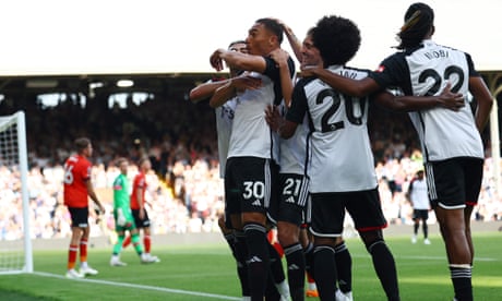 Carlos Vinícius celebrates scoring Fulham’s winning goal against Luton.