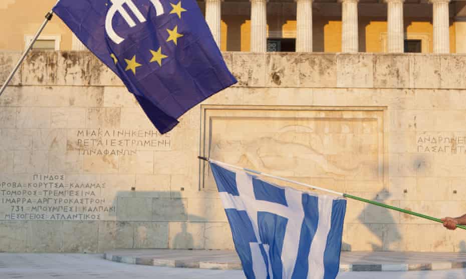 Greek and EU flags in Athens, Greece