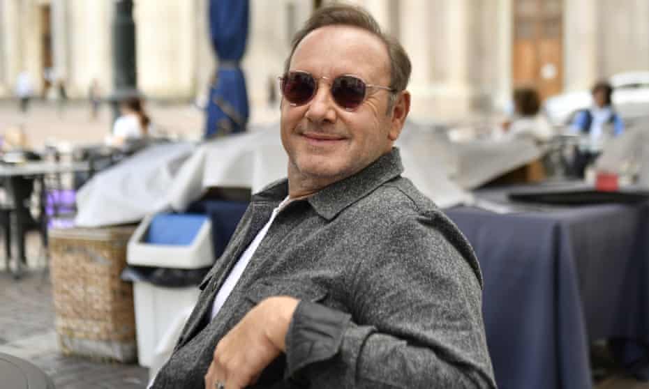 Kevin Spacey is seen sitting outside a cafe on June 1, 2021 in Turin, Italy.
