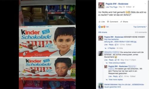 Pegida Activists Protest At Images Of Non White German Footballers On Kinder Bars Germany The Guardian