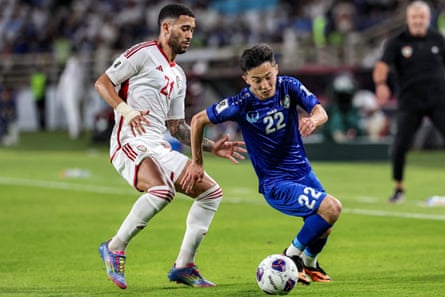 The Uzbekistan winger Abbosbek Fayzullaev in action on Thursday.