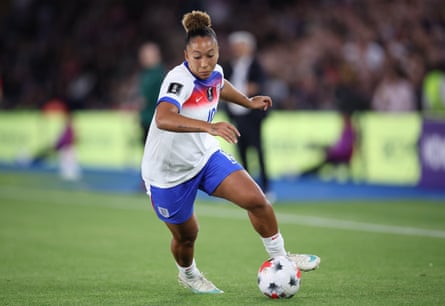 England’s Lauren James runs with the ball against Greece.