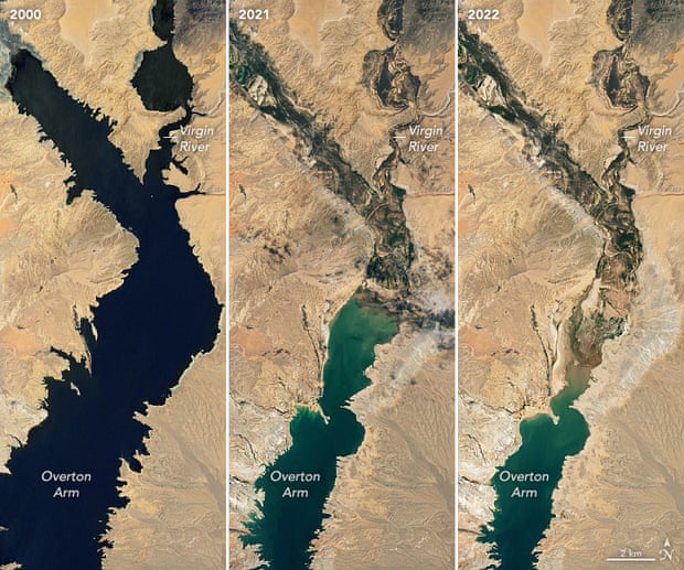 Nasa images show extreme withering of Lake Mead over 22 years | Climate crisis | The Guardian