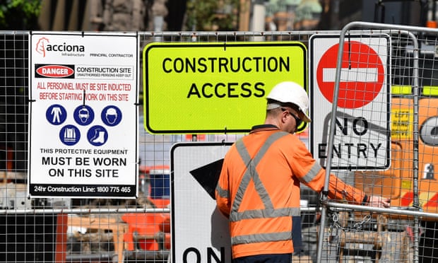 Signage for Sydney light rail contractor Acciona seen at a worksite in Sydney, Australia, 13 April 2018.