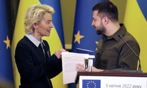 Zelenskiy receives a questionnaire to begin the process for considering his country’s application for European Union membership from Ursula von der Leyen