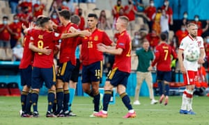 Spain players celebrate after Alvaro Morata scored their first goal.